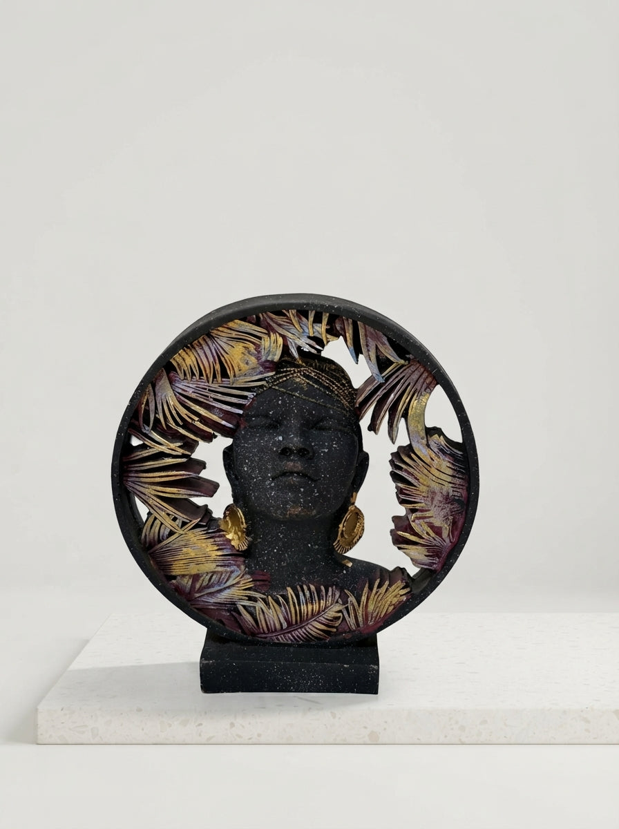 Black & Green African Woman Sculpture 8” | Botanical Home Decor