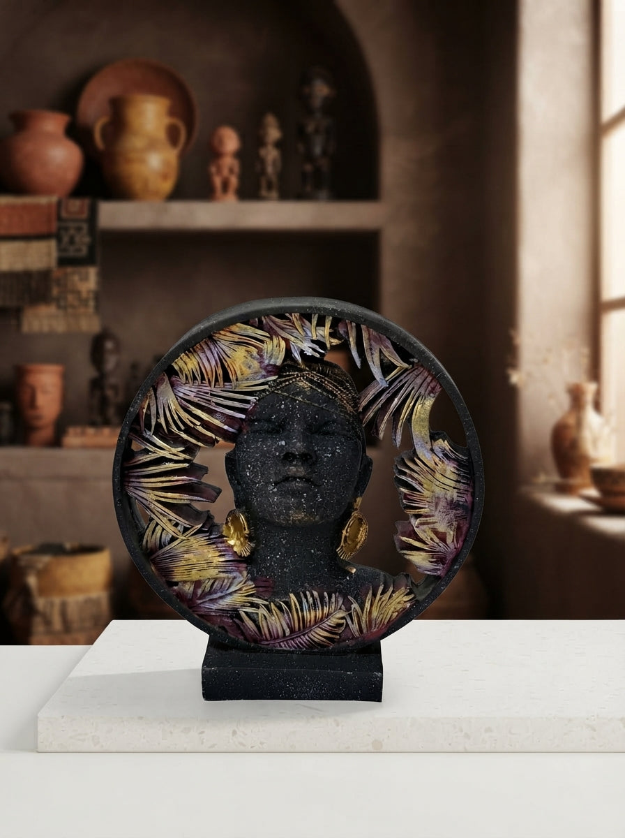 Black & Green African Woman Sculpture 8” | Botanical Home Decor