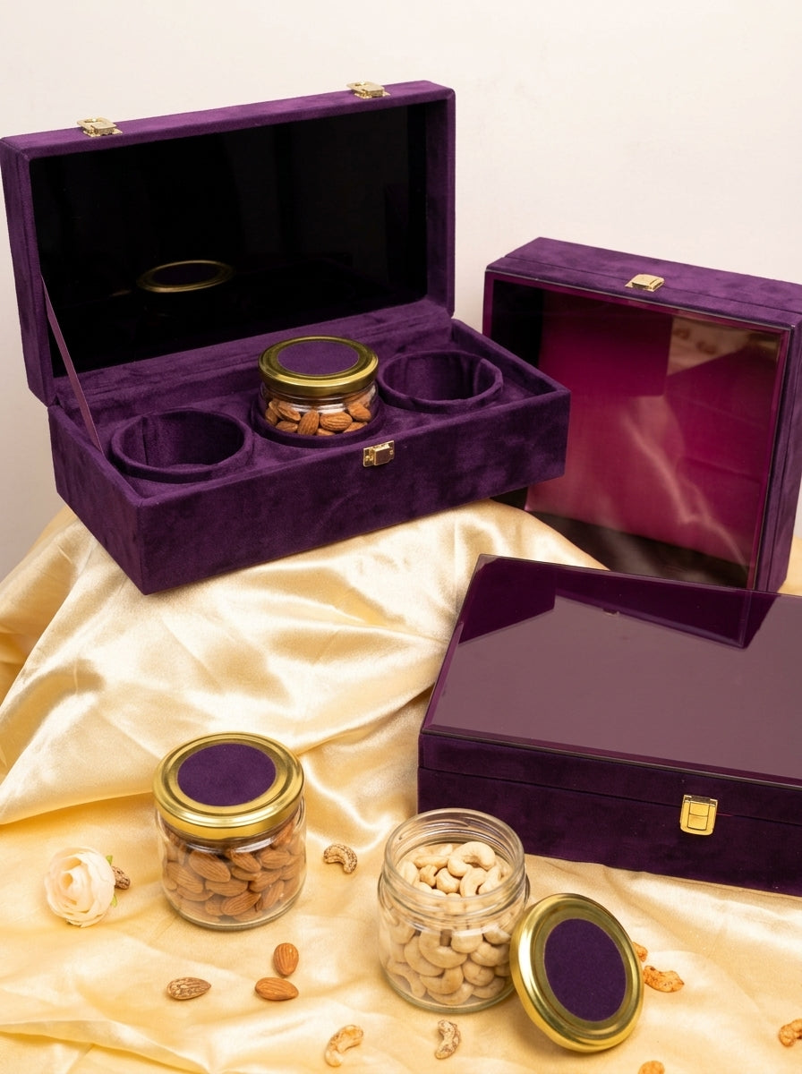Purple Velvet Glass Top Gift Box | 2, 3 & 4 Jar Luxury Hamper