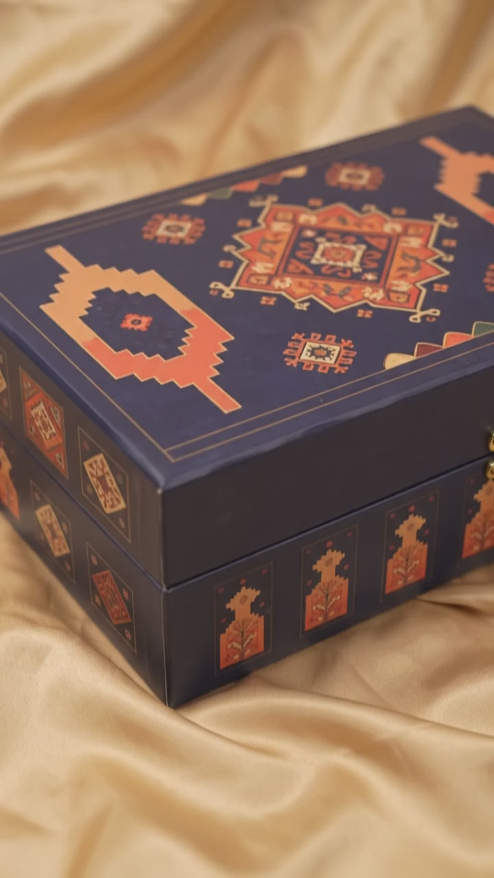 Navy Geometric 3 Jar Gift Box | Coral & Gold Diwali Hamper