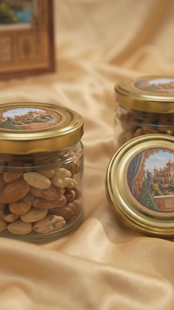 Peacock Palace 4 Jar Square Gift Box | Rajasthani Diwali Hamper