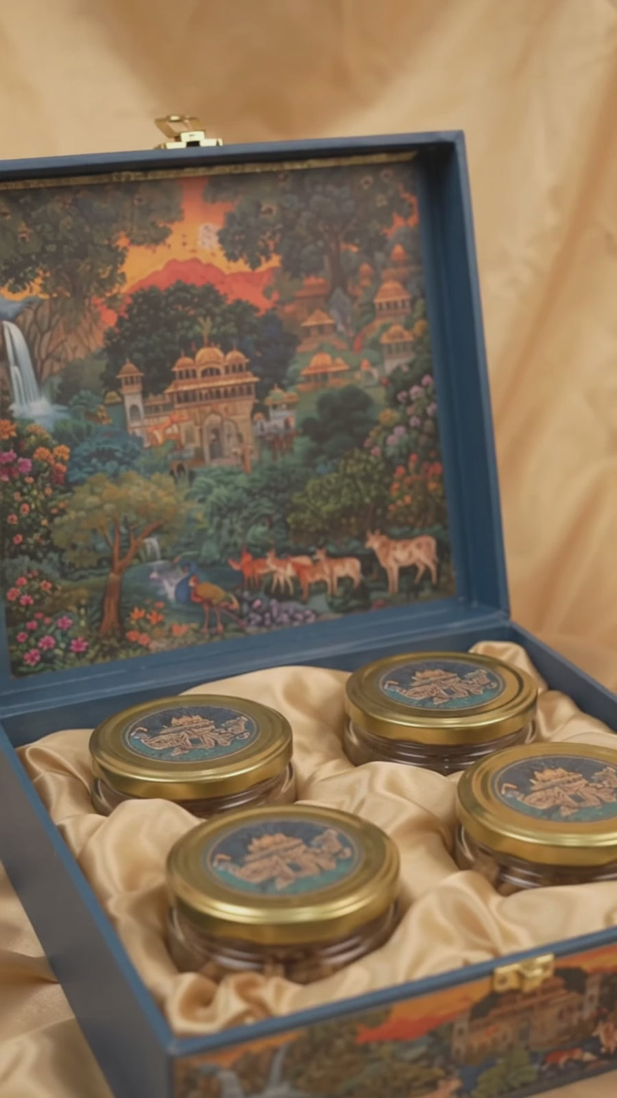Palace Landscape 4 Jar Square Gift Box with Carry Bag | Diwali Hamper