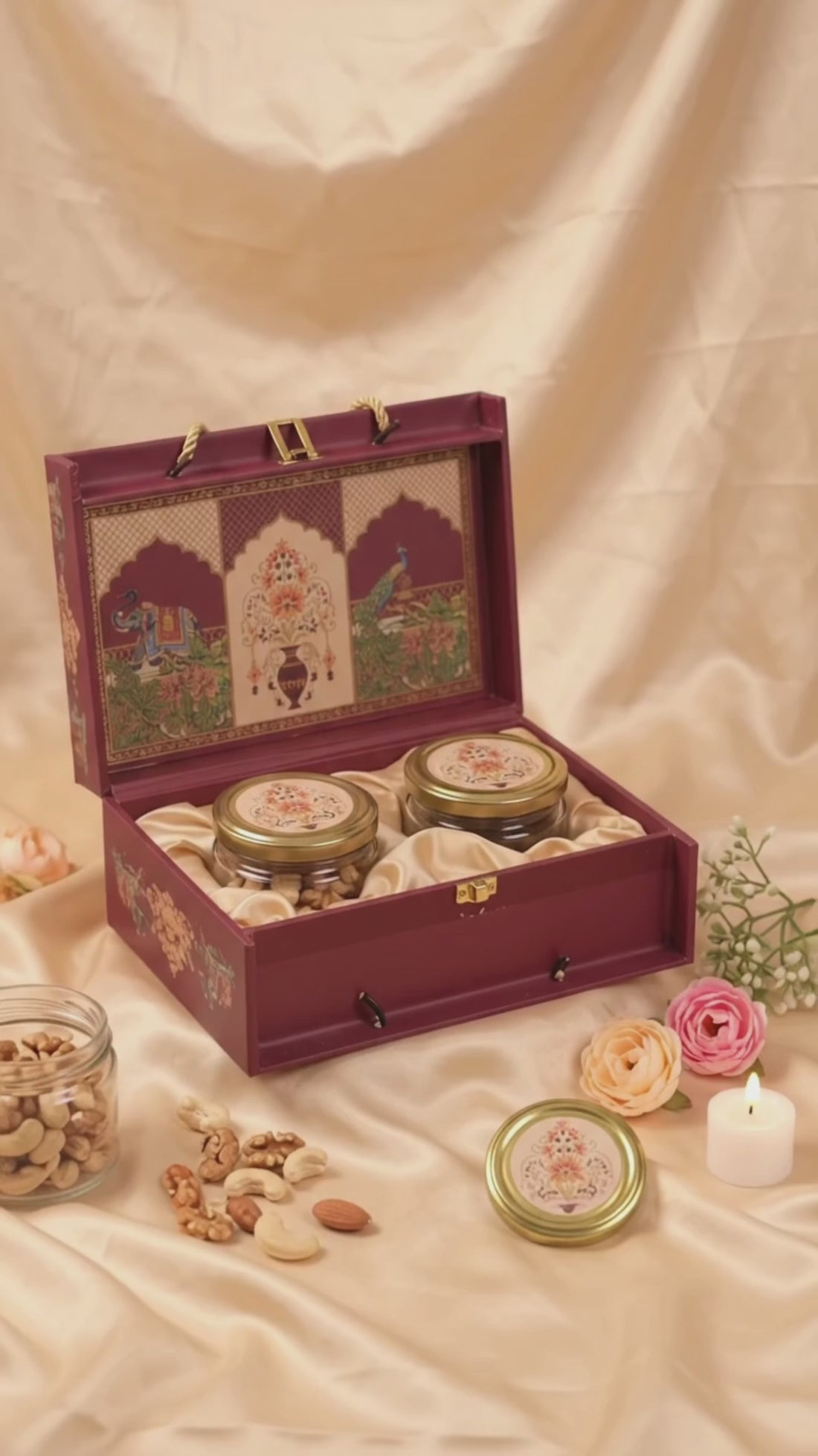Maroon Gift Box with 2 Glass Jars & Rope Handle | Bag Style Hamper